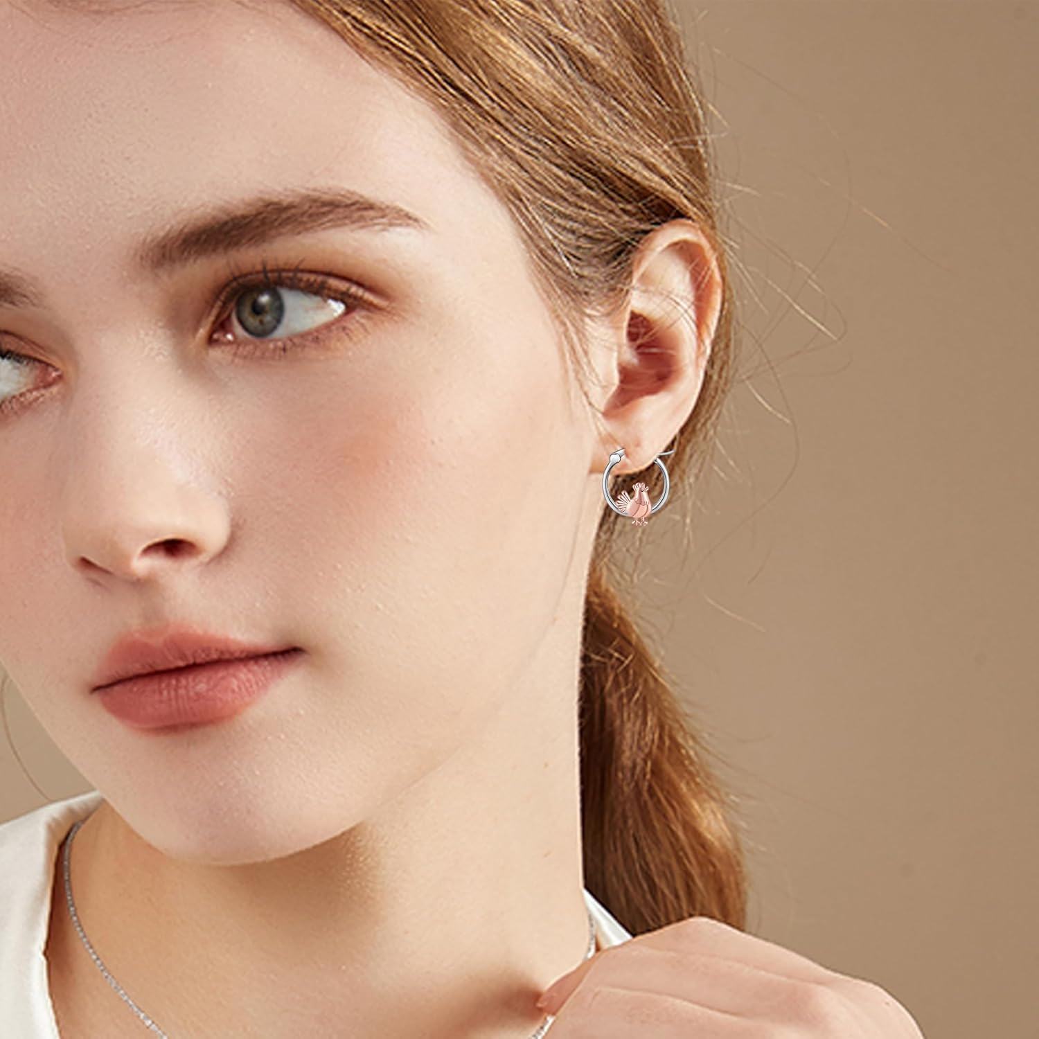 wholesale 925 Sterling Silver Rose Gold Plated Hen Charm Hoop Earrings for Women Girls Mothers Day Gift-0-1