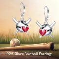wholesale 925 Sterling Silver Baseball Heart Dangle Earrings Sports Gift for Her-0-2
