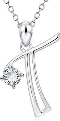 wholesale 925 Sterling Silver 26 Alphabet Pendant Necklace Jewelry-Letter T