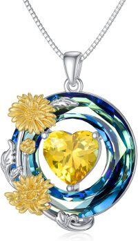 wholesale 925 Sterling Silver Blue Crystal Birthstone Flower Pendant Necklace for Women-11-November-Chrysanthemum