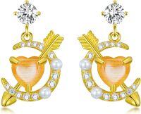 wholesale Gold 925 Sterling Silver Heart Arrow Pearl Stud Earrings for Women-01-Gold plated earrings
