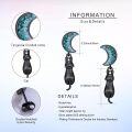 wholesale 925 Sterling Silver Black Cat & Turquoise Stone Crescent Moon Drop Earrings - Halloween  for Her-0-3