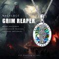 wholesale 925 Sterling Silver Abalone Shell Saint Muerte Protect Us Grim Reaper Pendant Necklace for Men & Women-0-5