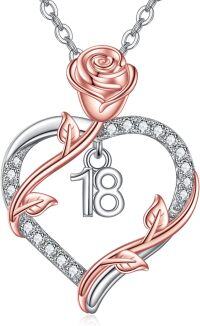 wholesale 925 Sterling Silver 925 Rose Gold Plated Heart & Number 18 with Cubic Zirconia Accent Pendant Necklace for Girls and Women-18th