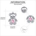 wholesale 925 Sterling Silver Pink Heart Teddy Bear Pendant Necklace for Girls and Women's Gifts-0-2
