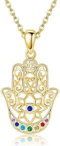 wholesale Gold 925 Sterling Silver Evil Eye Hamsa Hand Pendant Necklaces for Women Gifts-0-0