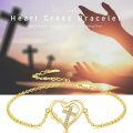 wholesale Gold 925 Sterling Silver Heart Cross Charm Bracelet for Women-0-4