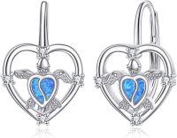 wholesale 925 Sterling Silver Heart-Shaped Opal Leverback Hoop Earrings - Ocean Inspired  for Women-Turtle Earrings