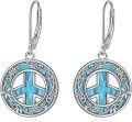 wholesale 925 Sterling Silver Turquoise Stone Celtic Peace Sign Drop Earrings for Women Girls Gift Idea-0-0