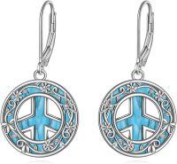 wholesale 925 Sterling Silver Turquoise Stone Celtic Peace Sign Drop Earrings for Women Girls Gift Idea-C-style-peace earrings