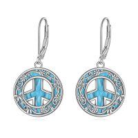 wholesale 925 Sterling Silver Turquoise Stone Celtic Peace Sign Drop Earrings for Women Girls Gift Idea-C-style-peace earrings