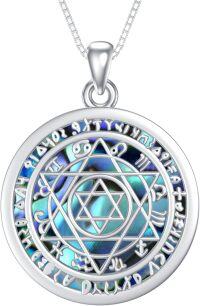 wholesale 925 Sterling Silver Celtic Symbols Pendant Necklace with Blue Shell Inlay and Hexagram Design-Star of David