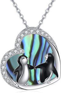 wholesale 925 Sterling Silver Heart-Shaped Pendant with Penguins on Abalone Shell - Cute Gift for Women and Girls-Penguin-B