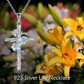 wholesale 925 Sterling Silver Blue Lily Birth Flower Cross Pendant Necklace for Women-0-5