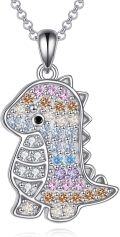 wholesale 925 Sterling Silver Colorful Crystal Dinosaur Pendant Necklace for Kids Girls Women Gifts Fashion Jewelry Accessories-0-0