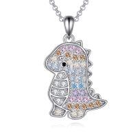wholesale 925 Sterling Silver Rainbow Colorful Zircon Cute Dinosaur Pendant Necklace-Dinosaur