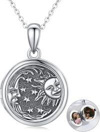 wholesale 925 Sterling Silver Oxidized Sun & Moon Stars Lockets w/Photo Pendants - Vintage Family s for Women/Girls-Sun Moon Star Locket