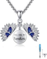 wholesale 925 Sterling Silver Blue Agate Angel Wing Cremation Jewelry Keepsake Pendant Necklace with Funnel and Fill Tool-Butterfly Sunflower