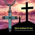 wholesale 925 Sterling Silver Black Plated Turquoise Inlay Cross Pendant Necklaces for Men Christian Gifts-0-5