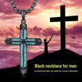 wholesale 925 Sterling Silver Cross Pendant Necklace With Gun Black Turquoise Inlay-0-5