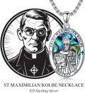 wholesale 925 Sterling Silver Saint Maximilian Kolbe Protect Us Medal Pendant Necklace  with Abalone Shell and Crosses-0-4