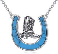 wholesale 925 Sterling Silver Turquoise Horseshoe Cowboy Boot Pendant Necklace for Women Texas Horse Lovers s-B