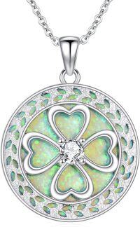 wholesale 925 Sterling Silver Green Opal Heart-Shaped Clover Pendant Necklace-Clover
