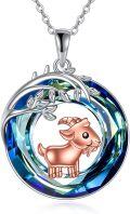 wholesale 925 Sterling Silver Blue Crystal Round Goats Head Pendant Necklaces for Women Girls Gifts Jewelry Accessories-0-0