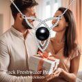 wholesale 925 Sterling Silver & 18K White Gold Plated Triquetra Pendant with Black Pearl and Cubic Zirconia Necklaces for Women-0-4