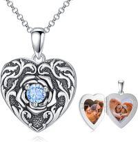 wholesale 925 Sterling Silver Rose Flower Compass Photo Locket Necklace for Women-01-Heart Rose Flower Locket Necklace