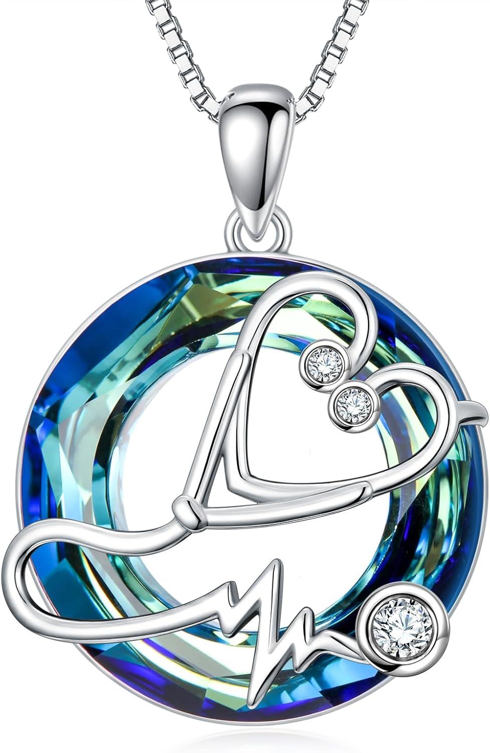 Sterling Silver Crystal Stethoscope Necklace Nurse Doctor Midwife Gifts-0-0