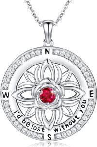 wholesale 925 Sterling Silver 12 Months Birthstone Compass Necklace for Women-01-January-Garnet