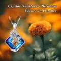 wholesale 925 Sterling Silver Blue Crystal Birth Flower Necklace for Women - Square Pendant -0-5