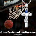 wholesale 925 Sterling Silver Sports Cross Urn Pendant Necklace  with Funnel Kit - Basketball Football Baseball Cremation Jewelry for Men & Women-0-4