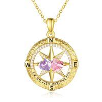 wholesale 925 Sterling Silver Compass Pendant with Birthstones for Women-06-10-Jun-Oct