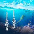 wholesale 925 Sterling Silver Blue Enamel Sea Horse Leverback Earring Set - Ocean Inspired Gift for Her-0-3