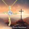 wholesale 18K Gold Plated S925 Sterling Silver Cross Pendant Necklace with Moissanite & Zircon-0-5
