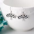 wholesale 925 Sterling Silver Checkered Flag American Flag Dangle Earrings for Women-0-2