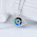 wholesale 925 Sterling Silver Blue Abalone Shell Evil Eye Pendant Necklace with Cubic Zirconia - Greek Protection Jewelry for Women-0-2