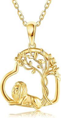 wholesale 14K Gold Lion Tree of Life Pendant Necklace 14K Gold Minimalist Fine s for Her Valentines Day Mother's Day Anniversary Birthday Present Ideas-Lion Necklace-Lion Necklace
