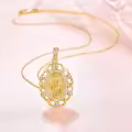 wholesale Gold Metal Virgin Mary Pendant Necklace with Custom Back - 925 Sterling Silver Chain and Cubic Zirconia Accents for Women's Religious Gifts-0-4