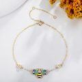 wholesale 14K Gold Bee Charm Bracelet with Blue Enamel and CZ Stones for Women Girls-0-1