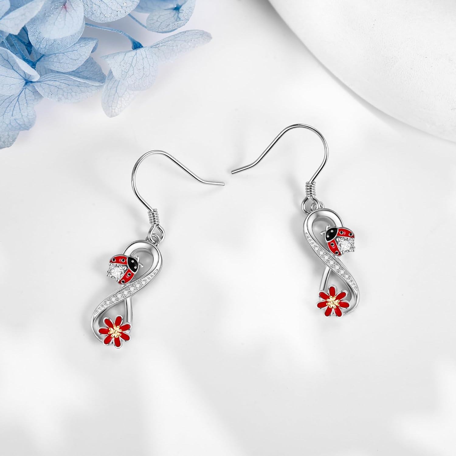Sterling Silver Stone Ladybug Earrings Women s Infinity Earrings Gifts-0-2