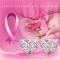 wholesale 925 Sterling Silver Metal Pink Crystal Butterfly Breast Cancer Awareness Ribbon Stud Earrings - Hope Gift for Women-0-6