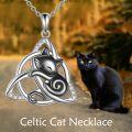 wholesale 925 Sterling Silver Cat and Triquetra Knot Heart Moon Pendant Necklace for Women-0-5
