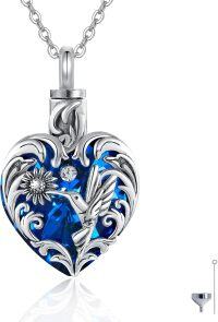 wholesale 925 Sterling Silver Blue Crystal Hummingbird Heart Tear Drop Pendant Urn Keepsake Necklace for Ashes Memorial s for Men & Women-Hummingbird 1