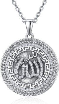wholesale 925 Sterling Silver Allah Round Pendant Necklaces for Women Men Islam  45cm Chain Length-2-Allah necklace silver