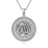 wholesale 925 Sterling Silver Allah Round Pendant Necklaces Wholesale for Women Men Islam  45cm Chain Length-2-Allah necklace silver