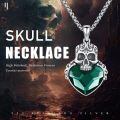 wholesale 925 Sterling Silver Green Heart Pirate Skull Pendant Gothic Necklace for Women and Men-0-5
