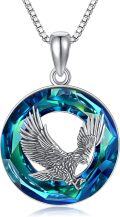 wholesale 925 Sterling Silver Blue Crystal Round Hawk Pendant Necklace Gift Jewelry for Men & Women-0-0